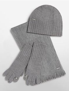 Tech Gloves, Grey Calvin Klein, Grey Hat, Matching Hat, Cold Weather Accessories, Scarf Set, Knit Pattern, Knitting Women, Knit Hat