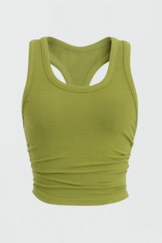 Dom Racerback Tank - Moss – Riot Swim High Stretch Ribbed Tank Top For Spring, Spring Ribbed High Stretch Tank Top, Green Racerback Top, High Stretch Green Seamless Tank Top, Green Seamless Racerback Top, High Stretch Ribbed Tank Top With Scoop Neck, High Stretch Ribbed Scoop Neck Tank Top, Trendy Solid Color Tank Top For Workout, Trendy Solid Color Workout Tank Top