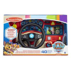 the paw patrol steering wheel playset is in its box