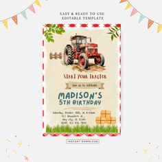 an old tractor birthday party card