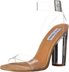 PRICES MAY VARY. Clear man-made upper. Ankle strap with buckle closure. Open toe. Clear High Heels, Clear Sandals, Clear Strap Heels, Lucite Heels, Sandal Online, Clear Heels, Gorgeous Shoes, Dress Sandals, Strappy Heels