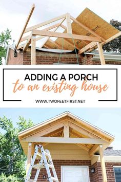 a house being built with the words adding a porch to an existing house