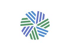 a blue and green circle with stripes in the center on a white background, logo design