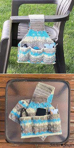 Patio Chair Or Wheelchair Caddy Free Crochet Pattern Walker Caddy, Crochet Chair, Bag Free Crochet Pattern, Crochet House, Poncho Patterns, Crochet Organizer, Walker Bag, House Items, Crochet Vest Pattern