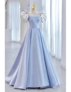 10% off now! Shop light blue elegant simple formal prom dress with beading online. Sheprom offers formal, party, casual & more style dresses to fit your special occasions. Blue Satin Prom Dress, Satin Prom Dress Long, Princess Evening Dress, Formal Dresses Graduation, Evening Dresses With Sleeves, Satin Short, A Line Prom Dresses, Dresses Elegant, Prom Dresses Blue