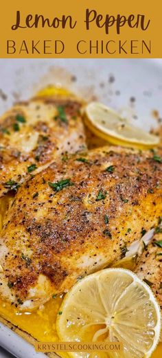 lemon pepper baked chicken on a white plate