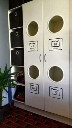 the cabinets are labeled with numbers and symbols