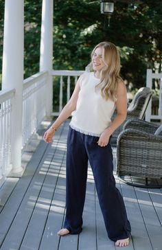 Introducing our Navy Linen Blend Wide Leg Trousers! Perfect for the Summer, these trousers are lightweight, high-waisted, and flowy, making them both comfortable and stylish. Made from a linen blend, they are a must-have for any fashion-forward wardrobe. Add a touch of navy blue to your look and stand out in these beautiful trousers! runs true to size model, Ashlyn is 5'2" and wearing a size small Blue Linen Wide Leg Bottoms, Blue Relaxed Fit Wide-leg Bottoms, Navy Relaxed Fit Wide-leg Pants, Blue Non-stretch Wide Leg Trousers, Indigo Linen Wide-leg Bottoms, Sneaker Heels Wedges, Boutique Trends, Navy Linen, Romper Dress