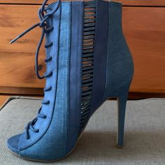 New, Never Worn From A Smoke Free Home. Shoes Classy, Denim And Lace, Shoe Dazzle, Bootie, Bootie Boots, Blue Denim, Ankle Boots, Color Blue, Size 7