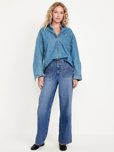 High-Waisted Baggy Wide-Leg Trouser Jeans | Old Navy Wide Leg Baggy Jeans, Baggy Wide Leg Jeans, Old Navy Jeans, Navy Jeans, Back Patch, Baggy Jeans, Trouser Jeans, Wide Leg Jeans, Toddler Boys