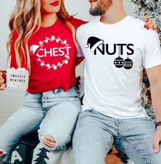 Chest Nuts Christmas Shirts, Christmas Couple Shirt, Matching Christmas Party Shirt, Ornaments Shirt, Holiday Matching Shirt, Matching Shirt Welcome  Great to see you here. In ourstore, you can find your dream style. BLACK TEXT is used for Yellow, Heather Peach, White, Light Gray, Mint Shirts. Other colored shirts have white text. F I T ∙ & ∙ S I Z I N G :-->These Unisex T-shirts have a modern-fit. Consult the size chart in the pics for an accurate fit. -->Women's sizes are narrower than the waist. -->Sleeves are rolled up in some product pictures. They do not come rolled up on delivery. T I M E ∙ T O ∙ D E L I V E R Y : -->Processing and production time is 1-2 business days. -->Delivery time varies depending on your delivery address. -->You can choose Rush and Express options for fast del White Festive Shirt For Christmas, White Festive Christmas Shirt, Ornaments Shirt, Mint Shirt, Christmas Party Shirt, Christmas Party Shirts, Couple Shirt, Dream Style, Christmas Couple