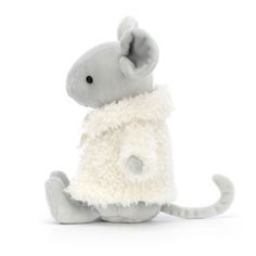 a stuffed mouse with a white blanket on it's back