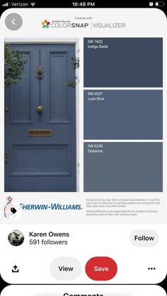 an iphone screen showing the color scheme for a blue front door with two different colors on it