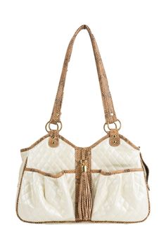 METRO - Ivory Quilted with Tassel METRO Ivory Quilted with Tassel - Brand New for the fashionista! Tote your pet in style with our super chic ivory quilted metro with brown snake trim and stylish tassel detail! You and your customer will love this stylish pet carrier that looks just like a designer handbag! Our best selling Metro bags are made with designer fabrics and trim, signature silver hardware, roll-up side windows, 3 mesh windows, inside adjustable safety-hook, 2 deep outside pockets, 1 Luxury Pet Carrier, Designer Dog Carriers, Faux Fur Bedding, Pet Travel Bag, Fur Bedding, Dog Purse, Brown Snake, Designer Dog, Luxury Pet