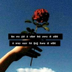 a person's hand holding a rose in the sky with a quote on it