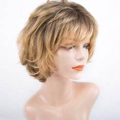 Short Synthetic Wig with Bangs Dark Root Ombre Brown Blonde Natural Bob Wigs Wig Grey, Wig With Fringe, Pastel Wig, Ombre Blond, Color Rubio, Wig Styling, Short Curly Wigs