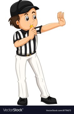 a referee pointing at the ball on a white background