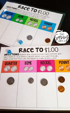 the race to $ 100 game is shown with coins