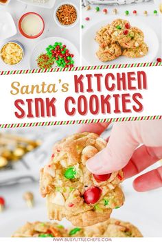 If you like the sweet and salty combo you’ll love these Christmas kitchen sink cookies! Also called Santa’s trash cookies, they’re made with pretzels, potato snack chips & white choc chips - easy holiday cookie recipe and a real crowd pleaser. Enjoy these festive sweet and salty Santa trash cookies at home, add them to your holiday party table or give them as gifts. Kitchen sink Christmas cookies recipe, Santa’s trash can cookies, best Xmas cookies. Easy Christmas treats for kids to make