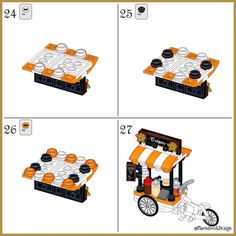 the instructions for how to make an ice cream cart with legos on top and bottom