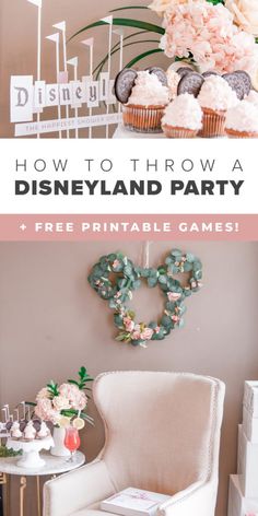 the disneyland party with pink flowers and cupcakes