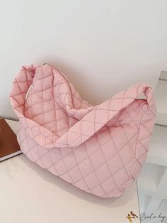 BirdinBag - Chic Argyle Quilted Hobo Bag: The Epitome of Style and Function Pink Quilted Bag For Shopping, Pink Quilted Pouch Bag, Trendy Pink Quilted Bag, Pink Quilted Shoulder Bag For Daily Use, Pink Quilted Tote Bag, Ruched Bag, Bag Bag, Hobo Bag, Top Handle