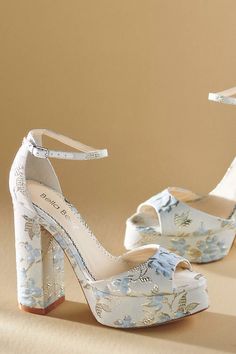 Shoes With White Dress What Color, Something Blue Shoes Wedding, White Platform Wedding Shoes, Prom High Heel, White Heels Graduation, Platform Wedding Heels, Grad Heels, Wedding Shoes Bride Heels, Blue Wedding Heels