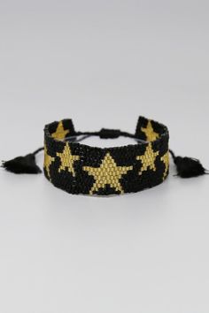 Adjustable star beaded bracelet. Black and gold, Adjustable Black Friendship Bracelets With Tiny Beads, Trendy Adjustable Beaded Bracelets With Black Beads, Trendy Black Bracelets With Colorful Beads, Trendy Black Braided Bracelets For Festival, Adjustable Black Beaded Friendship Bracelets, Black Bracelets With Tiny Beads For Party, Trendy Adjustable Bracelet With Black Beads, Trendy Black Beaded Bracelets With Tiny Beads, Adjustable Black Beaded Rosary Bracelet