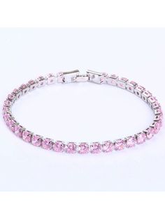 1pc Simple And Fashionable Pink Copper And Cubic Zirconia Round Tennis Bracelet, Suitable For Men And Women For Daily Wear Pink    Copper     Women Fashion Jewelry, size features are:Bust: ,Length: ,Sleeve Length: Shein Jewelry, Pink Copper, Women Chain, Chain Bracelets, Pink Collar, Pink Collars, Watches Women Fashion, Latest Jewellery, Pink Bracelet