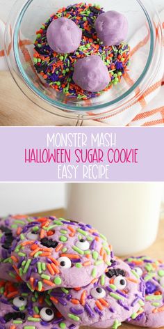 monster mash halloween sugar cookies with sprinkles in the middle and on top