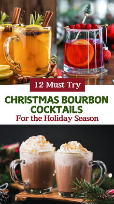 Christmas Bourbon Cocktails Christmas Drink Board Ideas, Hot Holiday Cocktails, Seasonal Drinks Alcohol, Holiday Bourbon Cocktails, Christmas Bourbon Cocktails, Coconut Milk Cocktail, Holiday Party Punch, Bourbon Drinks Recipes, Hot Chocolate Toppings