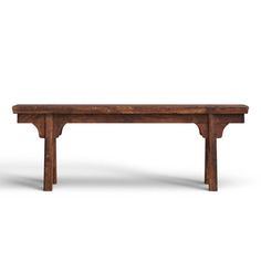 an old wooden bench on a white background