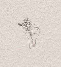 a drawing of a light bulb with flowers in it