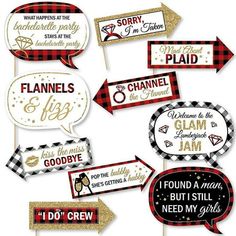 some red and black signs that say i do't know what to do with them