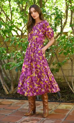 Elegant Boots, Floral Prints Pattern, Flowy Maxi Dress, Luxury Women Fashion, Tiered Midi Dress, Mid Dresses, Tier Skirt, Stay Cool, Perfect Summer