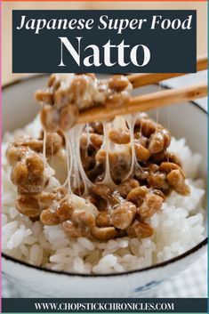 japanese super food natto with rice and chopsticks