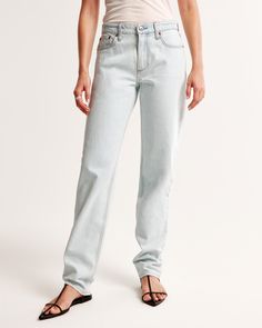 Our classic stacked taper jeans in an icy light wash with a clean hem. This fit features an 8.5” low rise, is relaxed at the waist and hips with a loose fit through the leg, stacking at the ankle into a tapered leg shape. This jean is made from our lightweight rigid authentic cotton fabric which features both an authentic vintage look and contains no stretch. Taper Jeans, Women's Bottoms, Tapered Jeans, New Classic, Vintage Looks, Low Rise, Womens Bottoms, Loose Fitting, High Rise