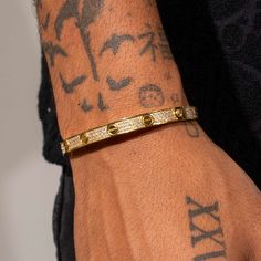 Buy with peace of mind, knowing that this product is covered by Zotics Lifetime Guarantee. Zotic will repair or replace this product, should you experience any unusual breakages or inadequate levels of craftsmanship.Material:18K Gold Bonded (Solid 10K-14K-18K Available Band Tattoos For Men, Cool Forearm Tattoos, Gold Bond, Band Tattoo, Band Bracelet, Jewelry Show, Forearm Tattoos, Cartier Love Bracelet, Chain Styles