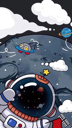 an astronaut floating in space with other objects around him