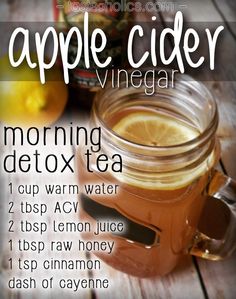 Apple Cider Vinegar Morning, Apple Cider Detox, Detox Tea Recipe, Detox Diets, Apple Cider Vinegar Drink, Apple Vinegar