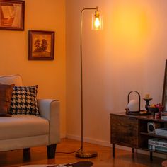 a living room scene with focus on the floor lamp