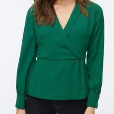 100% Polyester Crepe. Machine Washable. Side Zipper. J Crew Collection, Crepe Blouse, Jcrew Collection, Peplum Blouse, Emerald Green, Side Zipper, J Crew, Second Hand, Emerald