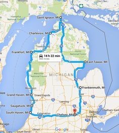 a map showing the route to michigan