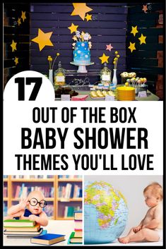 baby shower themes with stars on the background and text that reads 17 out of the box baby shower themes you'll love