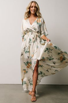 Adrianna Kimono Maxi Dress | Ivory Floral - Baltic Born Coachella Outfit Pregnant, Plus Size Maxi Dress Summer, Golden Floral Design, Dress With Kimono, Wedding Fits, Copper Dress, Burgundy Maxi Dress, Kimono Maxi Dress, Baltic Born