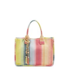 Vince Camuto-Orla Tote Carry everyday essentials in the Orla tote from Vince Camuto. This durable canvas handbag features a bold print and braided rope tassels with gold beading. Casual Canvas Vacation Bag, Trendy Canvas Beach Bag With Adjustable Strap, Casual Canvas Shoulder Bag For Vacation, Casual Multicolor Canvas Tote Bag, Spring Vacation Canvas Shoulder Bag, Casual Multicolor Canvas Bag For Summer, Casual Summer Canvas Shoulder Bag, Casual Canvas Shoulder Bag For Summer, Multicolor Casual Canvas Travel Bag