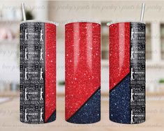 two red, white and blue glittered tumbles with the word fix on them