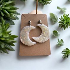 🌙 Handmade with polymer clay 🌙 Lightweight  �🌙 Beautiful shimmer in light 🌙 Silver jewlery Silver Jewlery, Moon Earrings, Clay Jewelry, Favorite Jewelry, Jewelry Earrings Dangle, Etsy Earrings, Dangle Drop Earrings, Polymer Clay, Opal