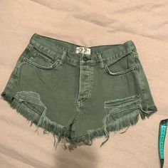 Free People Green Denim Cutoff Shorts, Olive Color, Medium/High-Waisted, Like New Condition, Never Worn. Size 27 Cutoff Shorts, Denim Cutoff Shorts, Denim Cutoffs, Olive Color, Cut Off Shorts, Cut Off, Jean Shorts, Free People, Like New