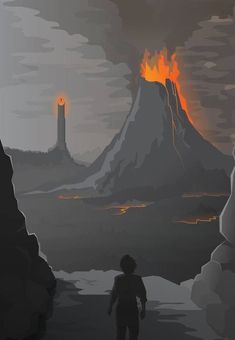 a man standing in front of a volcano